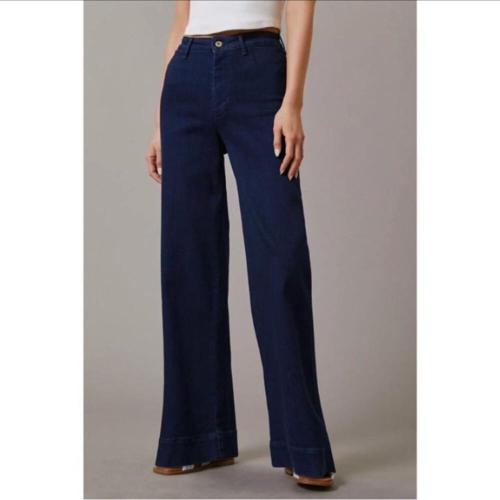 Pilcro The Skipper Jeans Womens 31 Blue Dark Wash High Rise Wide Leg Stretch